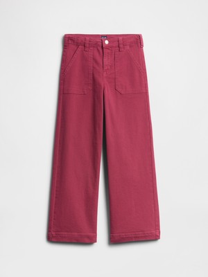 Gap Kız Çocuk Koyu Pembe High Rise Utility Wide-Leg Jean Pantolon