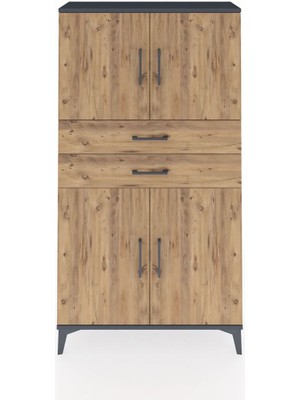 Arges Dolap 3 Raflı 2 Çekmeceli 4 Kapaklı 88X30X163 Antrasit-Çam