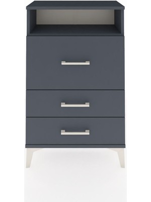 Arges Komodin Tek Raflı 3 Çekmeceli 60X30X96 Antrasit-Antrasit