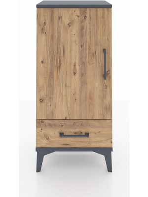 Arges Komodin 3 Raflı Tek Çekmeceli Tek Kapaklı 44X30X96 Antrasit-Çam