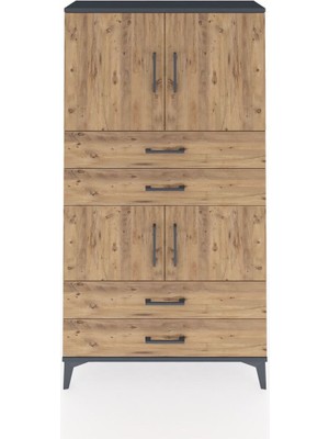 Arges Dolap 3 Raflı 4 Çekmeceli 4 Kapaklı 88X30X163 Antrasit-Çam