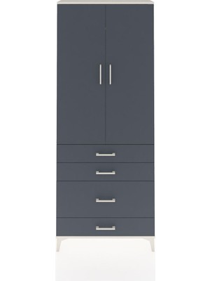 Arges Dolap 2 Raflı 4 Çekmeceli Tek Askılı 88X30X221 Aytaşı-Antrasit