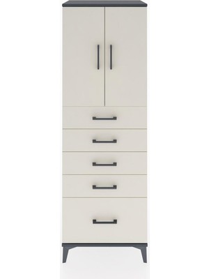 Hyperion Dolap Tek Raflı 5 Çekmeceli 2 Kapaklı 60X44X182 Antrasit-Aytaşı