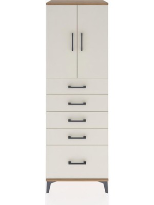 Hyperion Dolap Tek Raflı 5 Çekmeceli 2 Kapaklı 60X44X182 Çam-Aytaşı