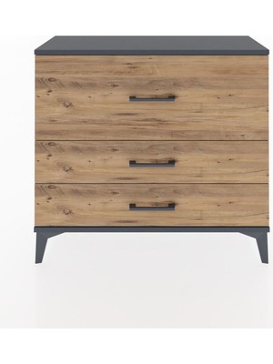 Arges Şifonyer 3 Çekmeceli 88X30X80 Antrasit-Çam