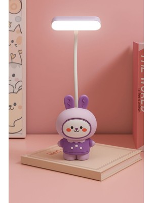 Sevimli Figürlü Çok Fonksiyonlu Şarjlı Çocuk Odası Lambası Mor