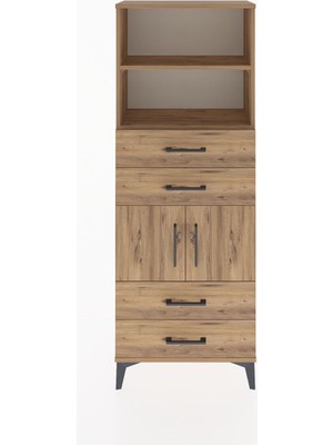 Arges Dolap 3 Raflı 4 Çekmeceli 2 Kapaklı 60X30X163 Çam-Çam