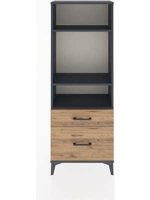 Arges Dolap 3 Raflı 2 Çekmeceli 60X30X163 Antrasit-Çam