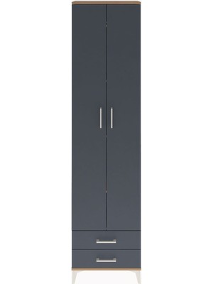 Arges Dolap 5 Raflı 2 Çekmeceli 2 Kapaklı 60X30X243 Çam-Antrasit
