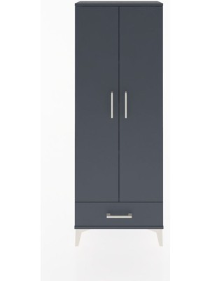 Arges Dolap 4 Raflı Tek Çekmeceli 2 Kapaklı 60X30X163 Antrasit-Antrasit