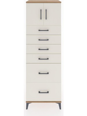 Hyperion Dolap Tek Raflı 6 Çekmeceli 2 Kapaklı 60X44X182 Çam-Aytaşı