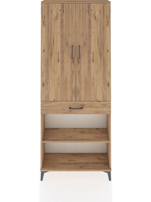 Arges Dolap 4 Raflı Tek Çekmeceli 2 Kapaklı 88X30X221 Çam-Çam