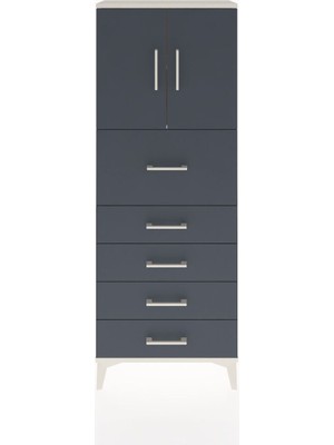 Arges Dolap 2 Raflı 5 Çekmeceli 2 Kapaklı 60X30X163 Aytaşı-Antrasit