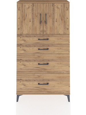 Arges Dolap 2 Raflı 4 Çekmeceli 2 Kapaklı 88X30X163 Çam-Çam