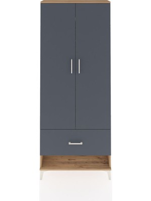 Arges Dolap 2 Raflı Tek Çekmeceli Tek Askılı 88X30X221 Çam-Antrasit