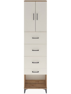 Arges Dolap Tek Raflı 4 Çekmeceli 2 Kapaklı 60X30X243 Çam-Aytaşı