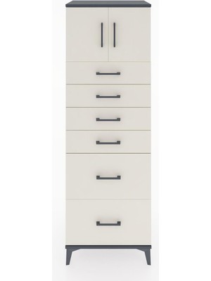Hyperion Dolap Tek Raflı 6 Çekmeceli 2 Kapaklı 60X44X182 Antrasit-Aytaşı