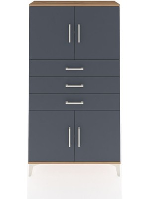 Arges Dolap 3 Raflı 3 Çekmeceli 4 Kapaklı 88X30X163 Çam-Antrasit