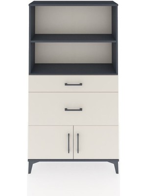 Arges Dolap 2 Raflı 2 Çekmeceli 2 Kapaklı 88X30X163 Antrasit-Aytaşı