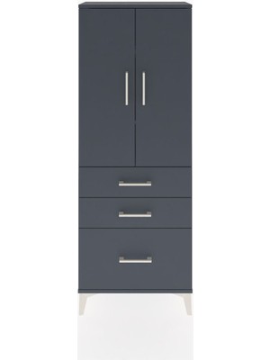 Arges Dolap 3 Raflı 3 Çekmeceli 2 Kapaklı 60X30X163 Antrasit-Antrasit