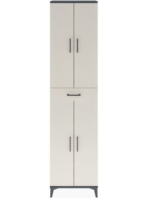 Arges Dolap 5 Raflı Tek Çekmeceli 4 Kapaklı 60X30X243 Antrasit-Aytaşı