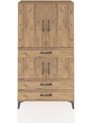 Arges Dolap 3 Raflı 3 Çekmeceli 4 Kapaklı 88X30X163 Çam-Çam