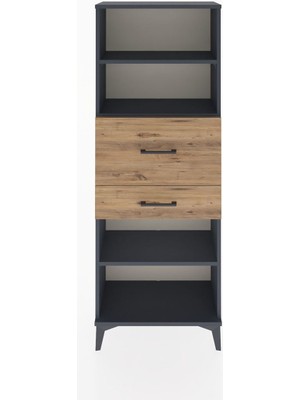 Arges Dolap 3 Raflı 2 Çekmeceli 60X30X163 Antrasit-Çam