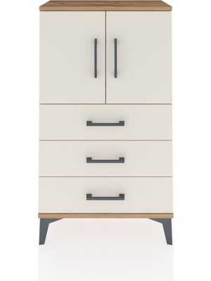 Arges Komodin 2 Raflı 3 Çekmeceli 2 Kapaklı 60X30X106 Çam-Aytaşı
