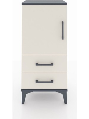 Arges Komodin 2 Raflı 2 Çekmeceli Tek Kapaklı 44X30X96 Antrasit-Aytaşı