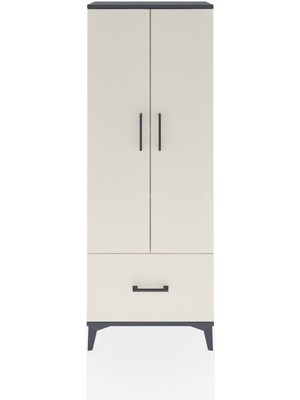 Arges Dolap 4 Raflı Tek Çekmeceli 2 Kapaklı 60X30X163 Antrasit-Aytaşı