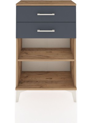 Arges Komodin Tek Raflı 2 Çekmeceli 60X30X96 Çam-Antrasit
