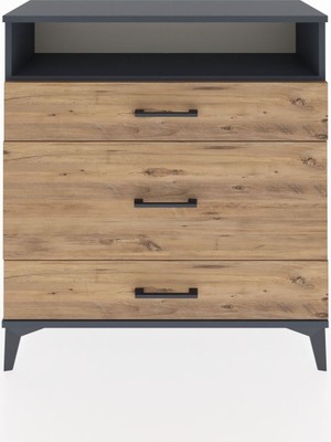 Arges Şifonyer Tek Raflı 3 Çekmeceli 88X30X96 Antrasit-Çam