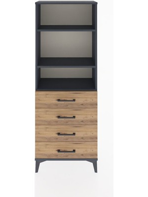 Arges Dolap 2 Raflı 4 Çekmeceli 60X30X163 Antrasit-Çam