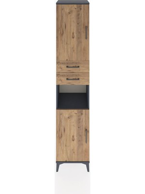 Hyperion Dolap 4 Raflı 2 Çekmeceli 2 Kapaklı 44X44X221 Antrasit-Çam