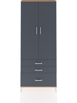 Arges Dolap 3 Raflı 3 Çekmeceli 2 Kapaklı 88X30X221 Çam-Antrasit