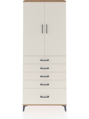 Arges Dolap 2 Raflı 5 Çekmeceli 2 Kapaklı 88X30X221 Çam-Aytaşı