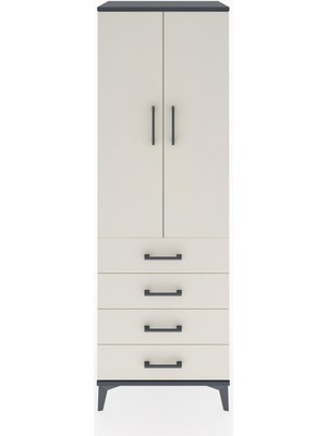 Hyperion Dolap Tek Raflı 4 Çekmeceli Tek Askılı 60X44X182 Antrasit-Aytaşı