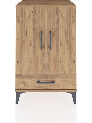 Hyperion Komodin 3 Raflı Tek Çekmeceli 2 Kapaklı 60X44X96 Çam-Çam