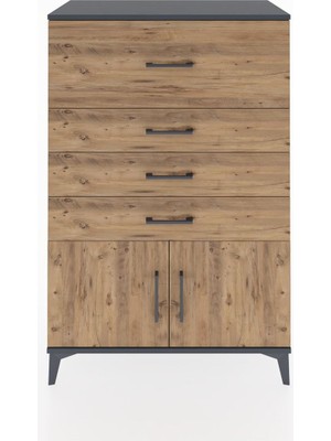 Hyperion Dolap 4 Çekmeceli 2 Kapaklı 88X44X134 Antrasit-Çam