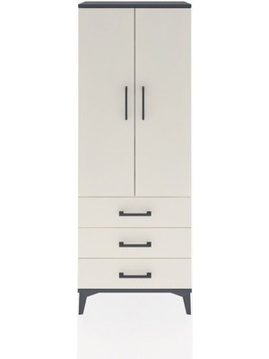 Arges Dolap 4 Raflı 3 Çekmeceli 2 Kapaklı 60X30X163 Antrasit-Aytaşı