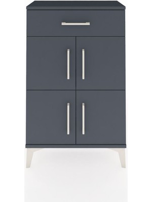 Arges Komodin Tek Raflı Tek Çekmeceli 4 Kapaklı 60X30X96 Antrasit-Antrasit