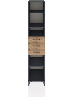 Hyperion Dolap 4 Raflı 3 Çekmeceli 44X44X221 Antrasit-Çam