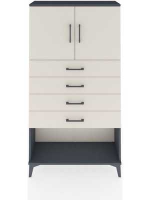 Arges Dolap 2 Raflı 4 Çekmeceli 2 Kapaklı 88X30X163 Antrasit-Aytaşı