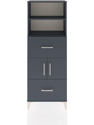 Arges Dolap 3 Raflı 2 Çekmeceli 2 Kapaklı 60X30X163 Antrasit-Antrasit