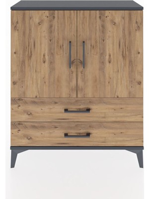 Arges Şifonyer 2 Raflı 2 Çekmeceli 2 Kapaklı 88X30X106 Antrasit-Çam