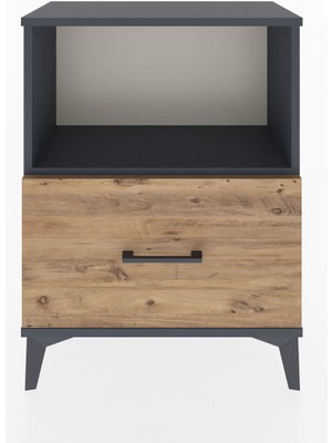 Arges Komodin Tek Raflı Tek Çekmeceli 60X30X80 Antrasit-Çam