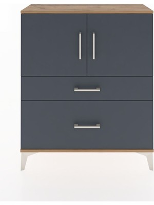 Arges Şifonyer 2 Raflı 2 Çekmeceli 2 Kapaklı 88X30X106 Çam-Antrasit