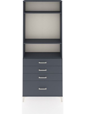 Arges Dolap 3 Raflı 4 Çekmeceli 88X30X221 Antrasit-Antrasit