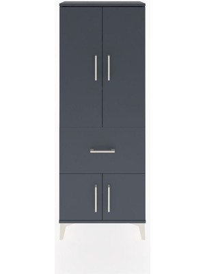 Arges Dolap 3 Raflı Tek Çekmeceli 4 Kapaklı 60X30X163 Antrasit-Antrasit