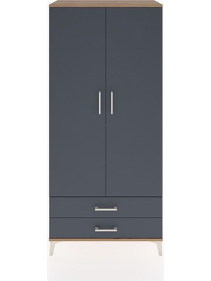 Hyperion Dolap 5 Raflı 2 Çekmeceli 2 Kapaklı 88X44X195 Çam-Antrasit